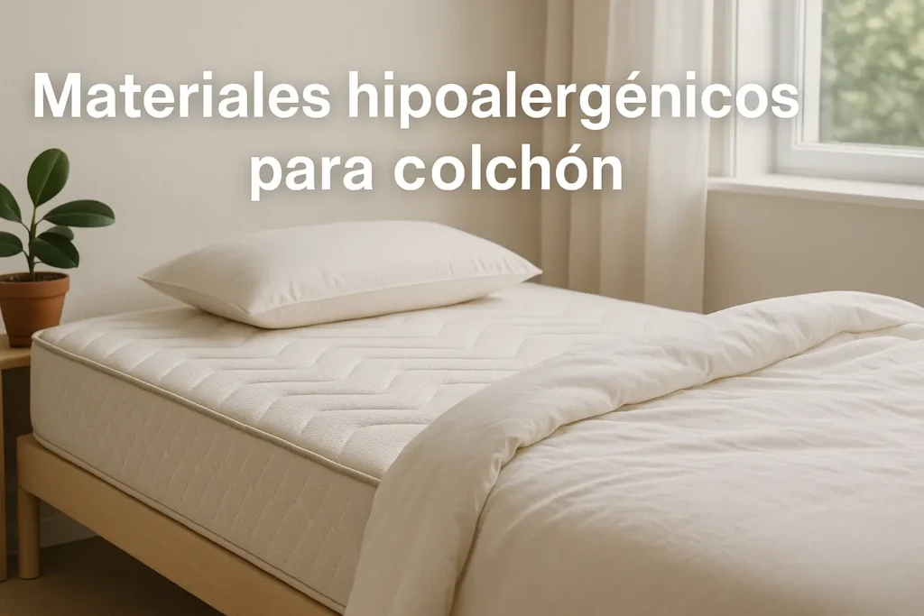 Persona en cama con mascarilla, gesto de estornudo y colchón hipoalergénico, dormitorio luminoso