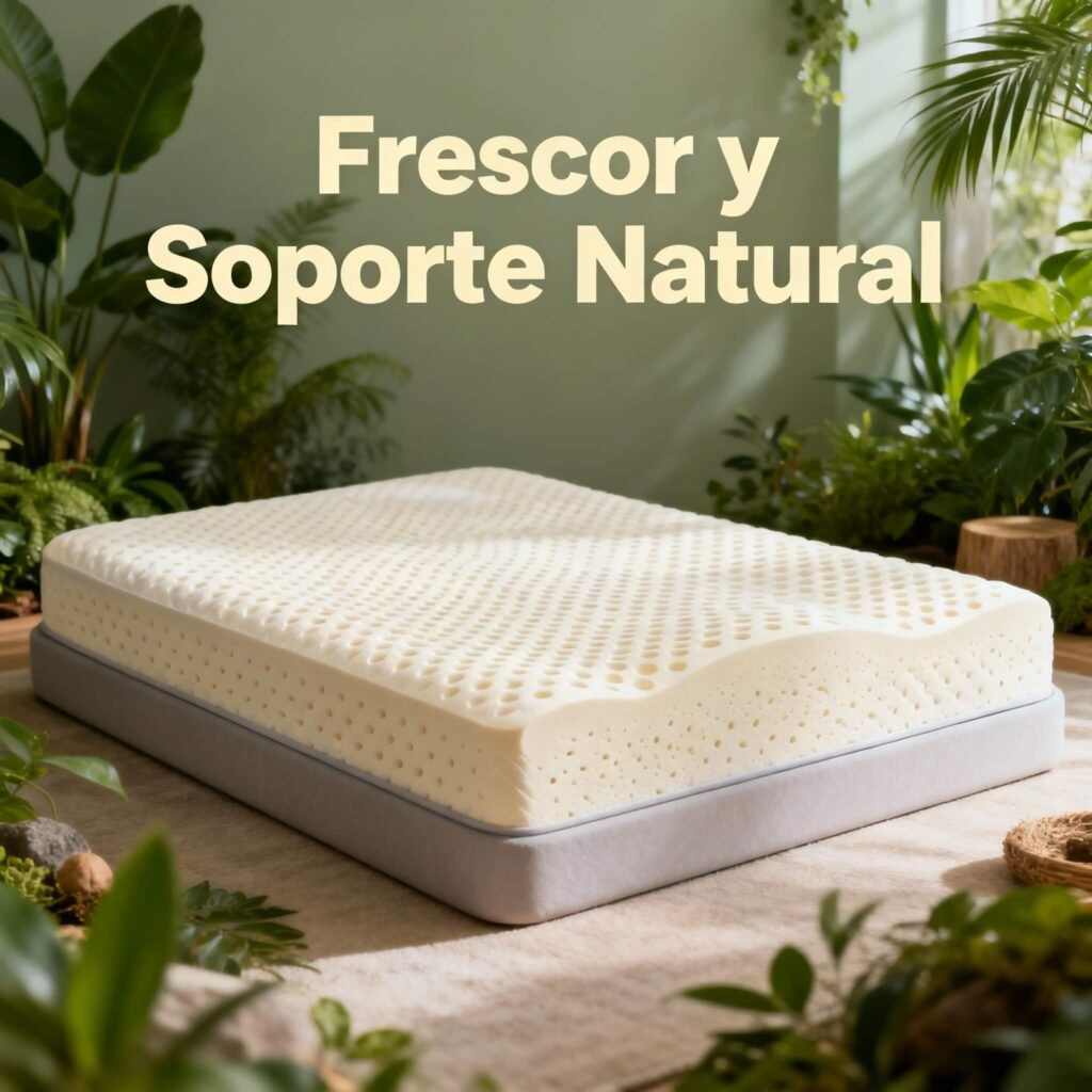Colchón de látex, frescor y soporte natural, ideal para descanso saludable.