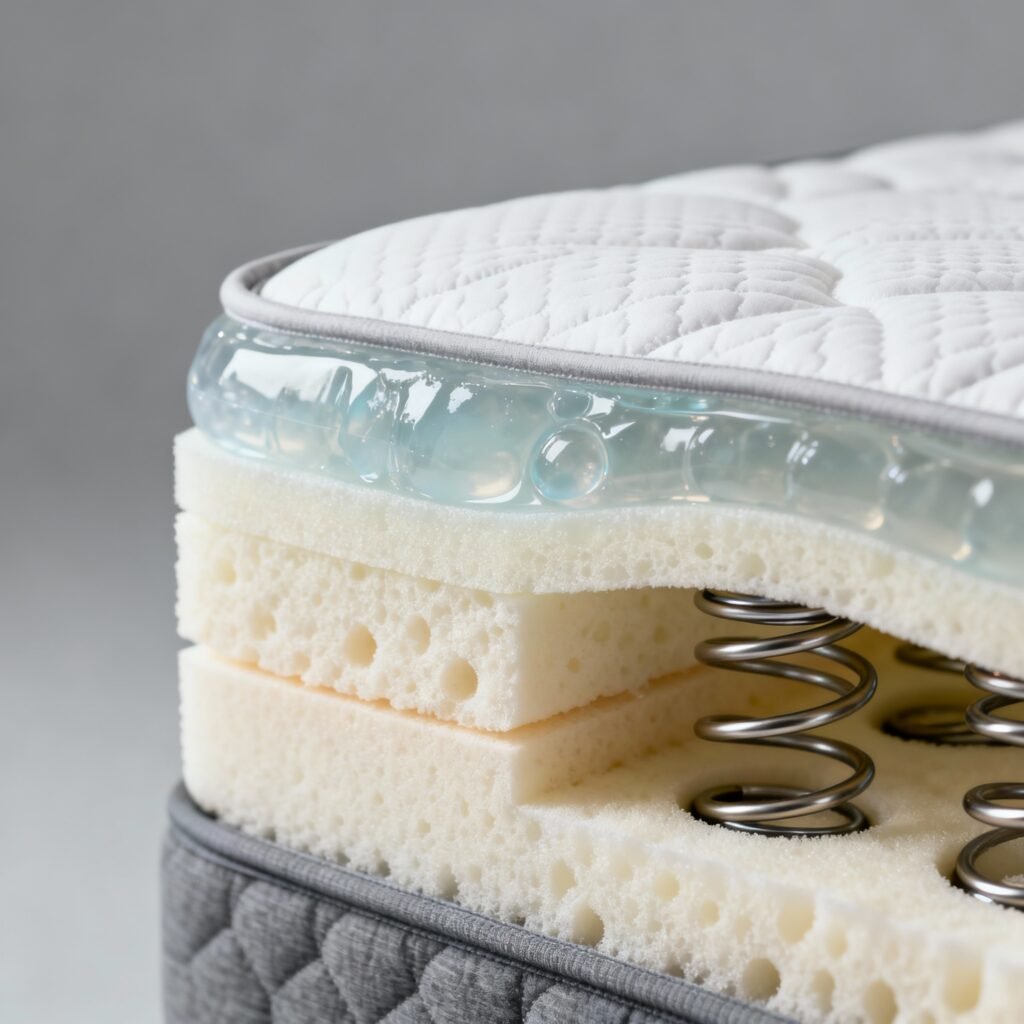materiales-hibrido Materiales de alta calidad en colchón híbrido: espuma viscoelástica, gel y muelles ensacados, ventajas para dormir en Barcelona