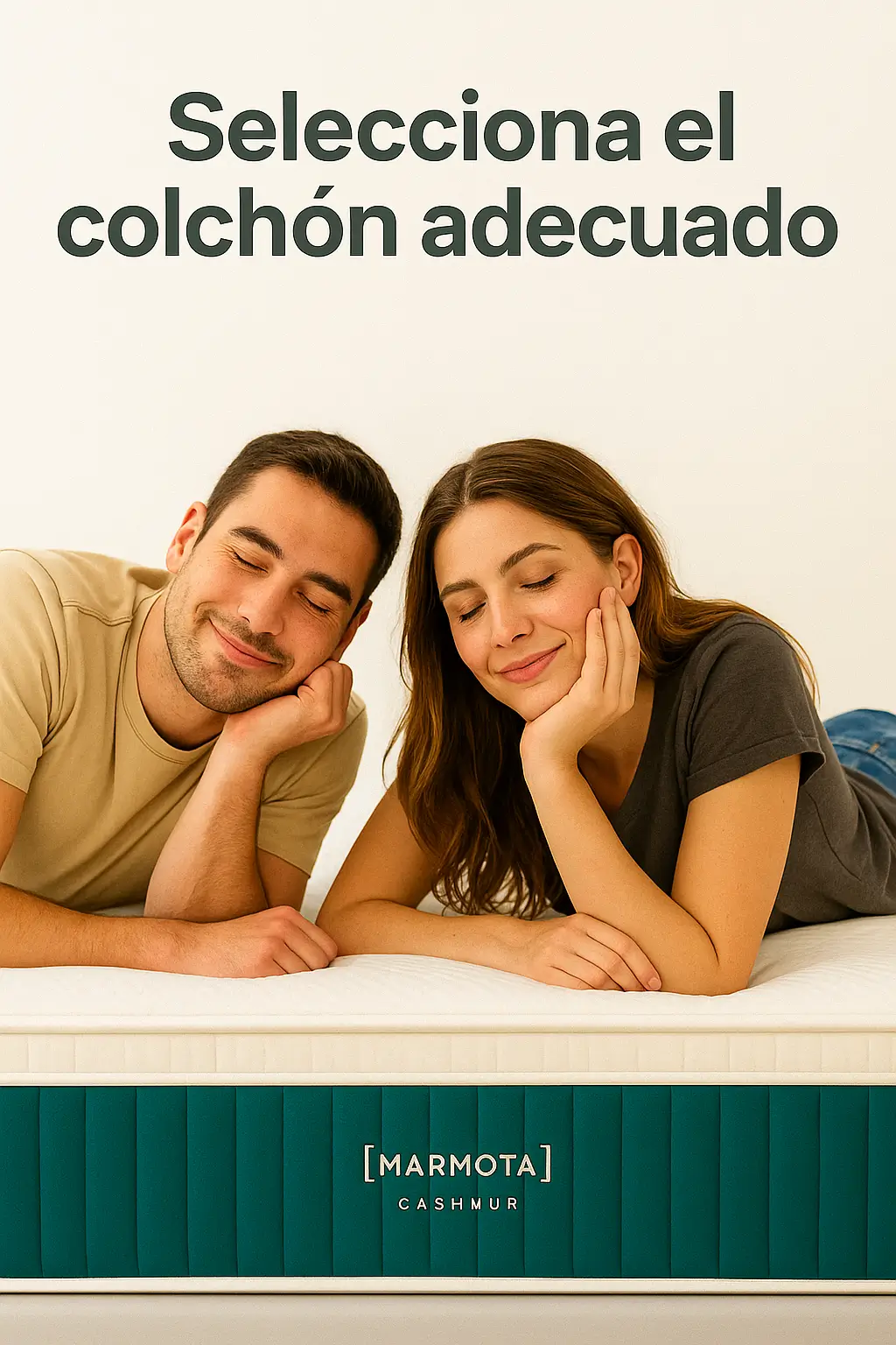 Pareja probando un colchón con núcleo híbrido y capas de confort