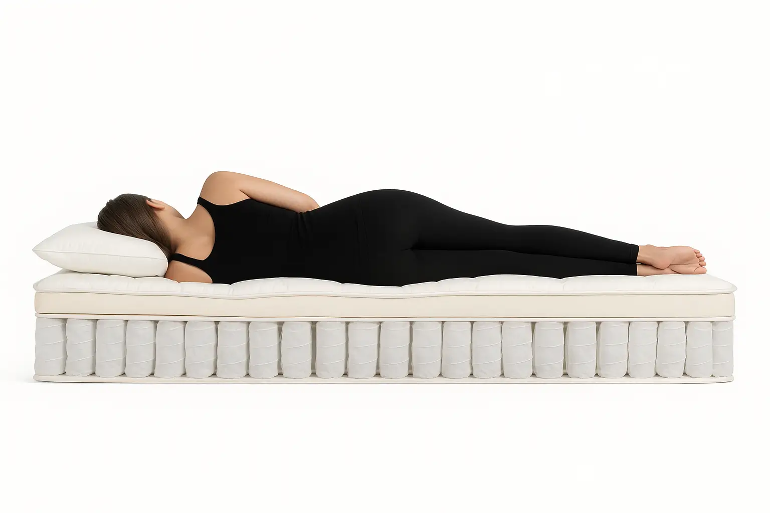 Colchón de firmeza media con equilibrio entre soporte y comodidad.